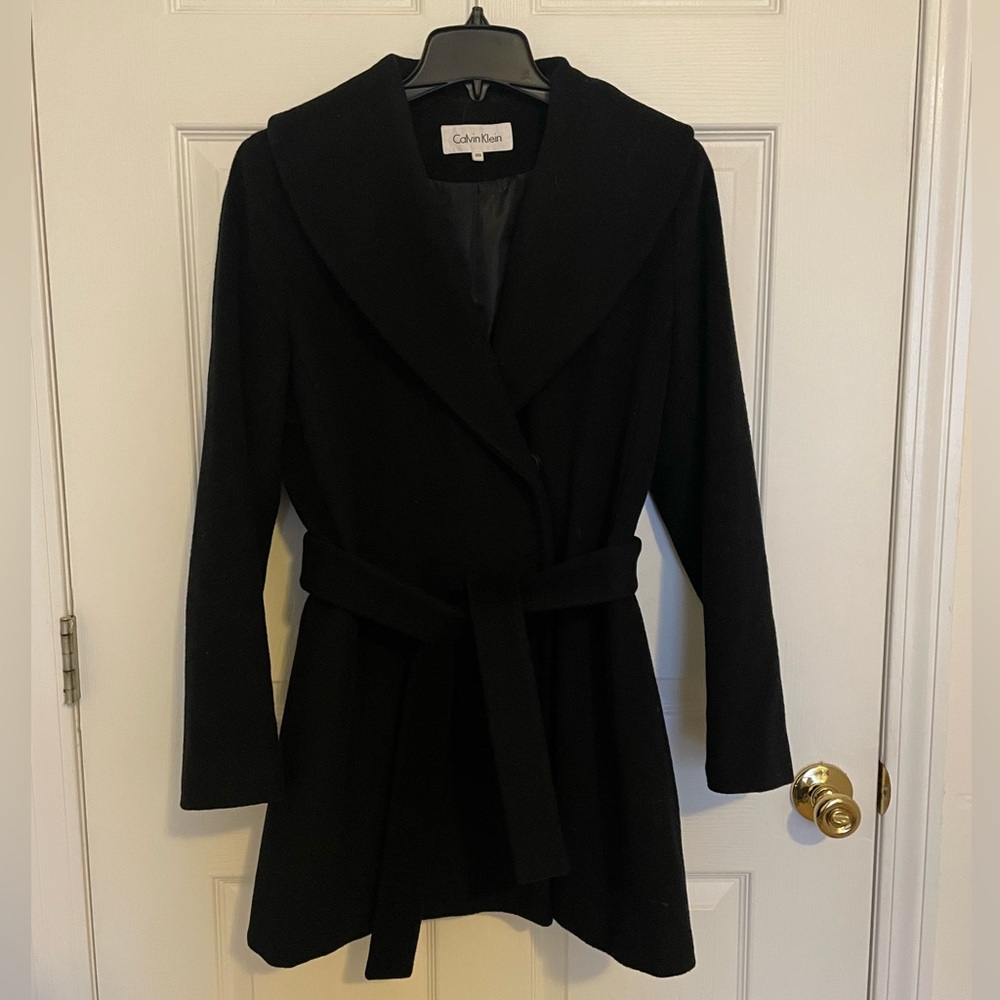 Calvin Klein Black Wool Wrap Coat
